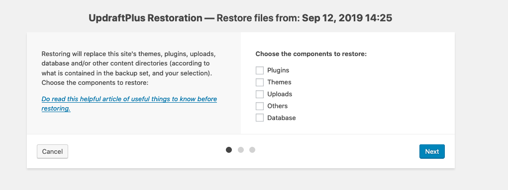 UpdraftPlus release 1.16.17 update: Featuring in-page restore resumptions