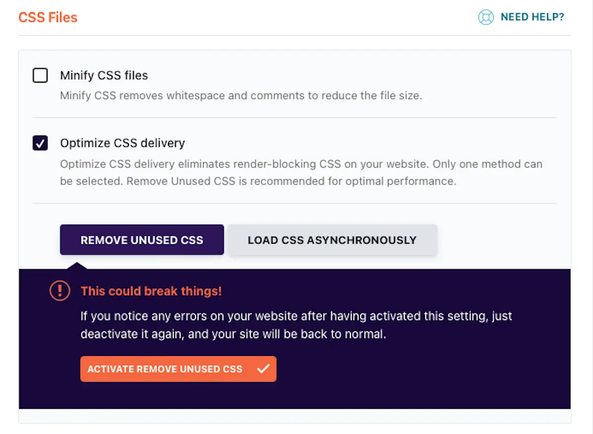optimize-css-delivery-settings-wp-rocket